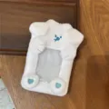 Cute white plush 3-inch photocard holder with cute paw design, perfect for Kpop cards. - Puppy Plush Card Holder / White Blue
