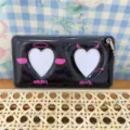 Black heart photocard holder detail view featuring dual window design with cute angel and devil theme. - 1-Inch Double Heart Black Devil Card Holder