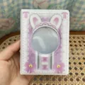 Mini álbum de fotocard de 3 pulgadas estilo coreano, lindo portafotos con orejas de conejo - Álbum de Doncella de Conejo Rosa