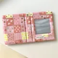 Album photo mini Polaroid 3 pouces à carreaux patchwork mignon porte-photocarte d'idole - 3 Pouces (80 Poches) / Rose