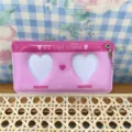 Pink heart double window photo card holder keychain cute idol photocard protector case - 1-Inch Double Heart Light Pink Card Holder