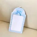 Blue bow lace 3-inch polaroid photocard holder cute acrylic ID badge protector case - Blue Bowknot Lace Card Holders