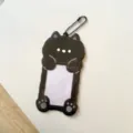 Black cat bear photocard holder 3 inch polaroid id badge protector with chain pendant cute - Cat / Black
