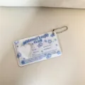 Blue heart cutout photocard holder with star print and metal ball chain id card case detail - Blue Star Card Holder / 1 Inch