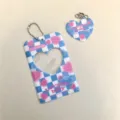 Blue checkered heart 3-inch photocard holder and pendant set, acrylic idol photocard protector. - Blue Plaid Heart Card Sleeves