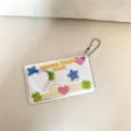 Acrylic photocard holder keychain with heart window and cute stars, perfect for ID photos. - Three-Color Card Sleeves / 1 Inch