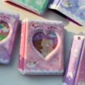 Mini album photo 3 pouces mignon avec cœur ours Kpop pochette de rangement cartes - Album photo 3 pouces à carreaux roses et bordure dentelle (40 poches)