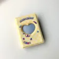 Close-up detail of yellow checkered mini photocard album binder with heart window. - 3-Inch Yellow Plaid Photo Album (Holds 40)
