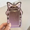 Cute cat ear PVC photocard holder 3 inch polaroid idol card display bag pendant charm. - Heart Earphone Cat Card Holder / Purple