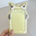 Green cat ear PVC photocard holder detail view, cute headphone design for 3 inch cards. - Heart Earphone Cat Card Holder / Green