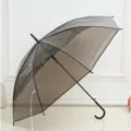 Paraguas transparente de mango largo con estructura negra y empuñadura en J para uso diario. - Negro Transparente