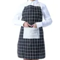 Black and white grid kitchen apron with front pocket for cooking baking unisex adult bib. - Tree Branch Grey