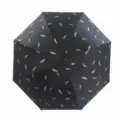 Paraguas plegable negro con diseño de plumas doradas, parasol protección solar UV. - Paraguas de plumas negro