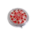 Espejo cosmético plegable de metal portátil con elegante diseño floral de diamantes. - Plata-Flor