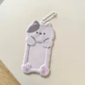 Cute cat photocard holder detail, 3-inch polaroid protector sleeve with ball chain pendant, ID card. - Cat / Off-White