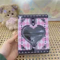 Lindo rosa negro cuadros encaje 3 pulgadas tarjetero fotos kpop idolo polaroid album - Álbum de fotos de encaje negro y rosa grande de 3 pulgadas (80 bolsillos)