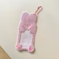 Llavero soporte de fototarjeta rosa lindo animal de 3 pulgadas protector para tarjetas - Conejo / Rosa