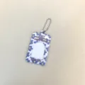 Purple floral photocard holder keychain detail, acrylic ID photo card sleeve pendant ID badge. - Blue Floral 2-Inch Card Sleeve
