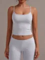 Detail view of women's grey low round neck ribbed tank top worn by a model in studio. - XS / Light Gray