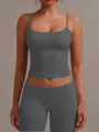 Women dark grey spaghetti strap camisole detail, featuring a low round neck and sleeveless design. - XS / Dark Gray