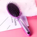 Purple hair massage cushion comb, anti-static styling tool for curly or straight hair daily use. - Oval Air Cushion Comb / Pink Purple