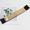 Cinturón elástico ancho de moda para mujer con elegantes placas metálicas doradas escamas. - Dorado