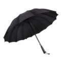 Black long handle umbrella 16 ribs windproof straight umbrella elegant daily rain gear style - 16-Rib Pongee Black Umbrellas (Long Handle)