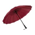 Wine red 16-rib straight long handle umbrella for rain protection, durable windproof design. - 16-Rib Pongee Wine Red Umbrellas (Long Handle)