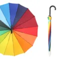 Colorful 16-rib straight long handle umbrella, vibrant rainbow design for all weather protection. - 16-Rib Reinforced Waterproof Covers - Rainbow
