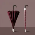 16-rib wine red straight long handle umbrella, windproof single person umbrella 100cm - 16-Rib Reinforced Waterproof Covers - Wine Red