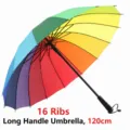 16-rib rainbow long handle umbrella with 120cm diameter for rain protection and gifts - 16-Rib Oversized Pongee Rainbow Umbrellas (Long Handle)