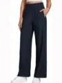 Women high waist wide leg pants casual loose trousers with elastic waist and pockets. - S / Navy Blue
