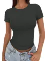 Bella maglietta da donna slim fit a maniche corte girocollo tinta unita basic top estivo. - Taglia M / Nero