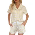 Set pigiama corto stampa scimmietta donna top con bottoni e pantaloncini abbigliamento da casa - Taglia S / Giallo