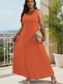 Plus size orange maxi tank dress detail view, elegant sleeveless design for outdoor styling. - 1XL / Orange
