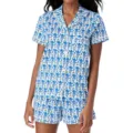Pigiama corto donna stampa scimmia blu e bianco completo notte manica corta nuovo - Taglia S / Blu