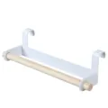 Over-the-door towel rack white metal and wood hanging kitchen bathroom organizer storage holder - 23.5x6x6.5cm / White