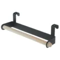 Over cabinet towel bar wooden rod kitchen bathroom hanging rack black metal holder organizer - 23.5x6x6.5cm / Black