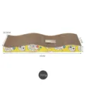 Corrugated paper cat scratch board with cute cartoon cat face, durable wave design. - Yellow Wavy Shape
