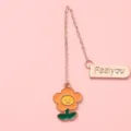 Cute cartoon metal flower bookmark with chain and pink background style for students. - Large - Small Flower