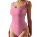 Body rosa a costine senza maniche da donna, tutina aderente ed elegante estiva ora. - Taglia S / Rosa intenso