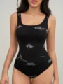 Body nero a costine senza maniche con scollo rotondo e vestibilità aderente top item. - Taglia S / Tie-dye nero e bianco
