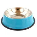 Stainless steel pet bowl in blue with anti-slip rubber base for dogs and cats feeding daily use - Blue Painted Dog Bowl