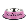 Pink stainless steel pet bowl anti-slip dog food bowl with cute dog pattern print variant. - Cartoon Pattern Pink (Random Pattern)
