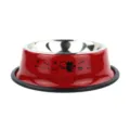 Stainless steel pet bowl with non-slip base, durable cat and dog food feeding dish red. - Cartoon Pattern Red (Random Pattern)