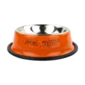 Orange Stainless Steel Pet Bowl Non-Slip Cat Dog Food Basin with Cute Cat Print Variant - Cartoon Pattern Orange (Random Pattern)