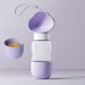 Tragbare Hunde-Wasserflasche für Spaziergänge, 2-in-1 Haustier Futter- und Wasserspender. - Hitzebeständige Wolke Lila Trinken & Fressen - 350ml+200ml / Für Katzen und Hunde geeignet