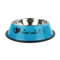 Stainless steel pet bowl in blue with anti-slip base and cute cat pattern design for daily feeding. - Blue (random pattern)
