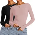 Detailansicht des einfarbigen, figurbetonten Langarmshirts für den lässigen Alltagslook. - XS / Schwarzrosa