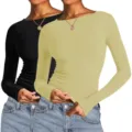 Damen figurbetontes langarm Basic T-Shirt Freizeit einfarbig Top Detailansicht Bekleidung. - XS / Schwarz Gelb